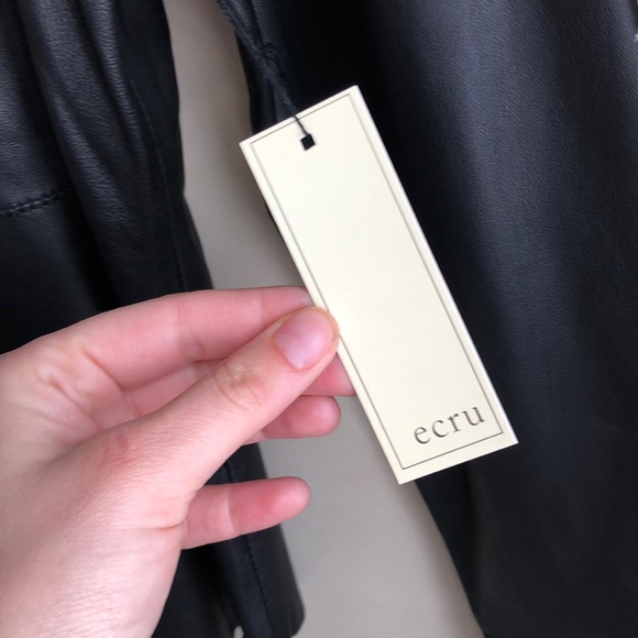 Ecru Black Leather Button Down Shirt